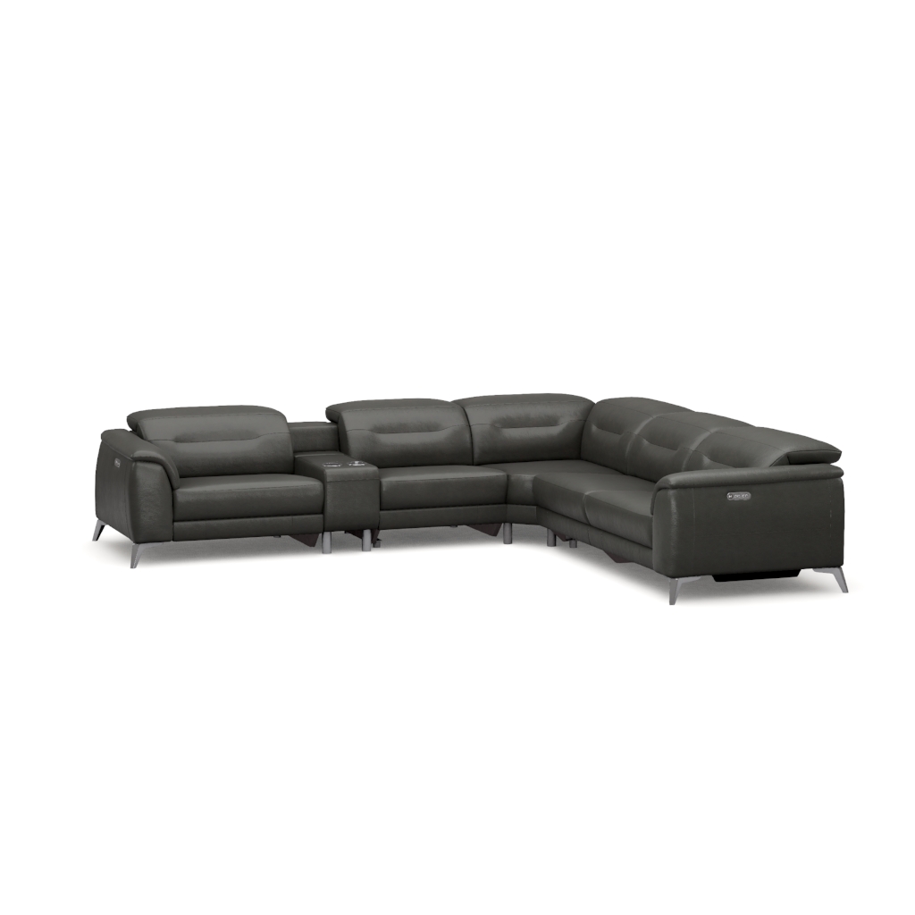 Anabel Gray Leather Power Reclining Sectional with 6PCS 3PWR El Dorado Furniture
